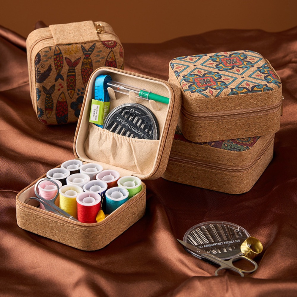 Vintage Cork Boho Floral Sewin - Craft Embellishment Storage 评论和价格