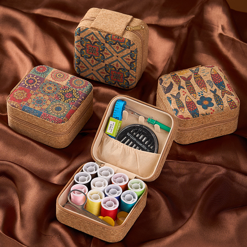 Vintage Cork Boho Floral Sewin - Craft Embellishment Storage 评论和价格